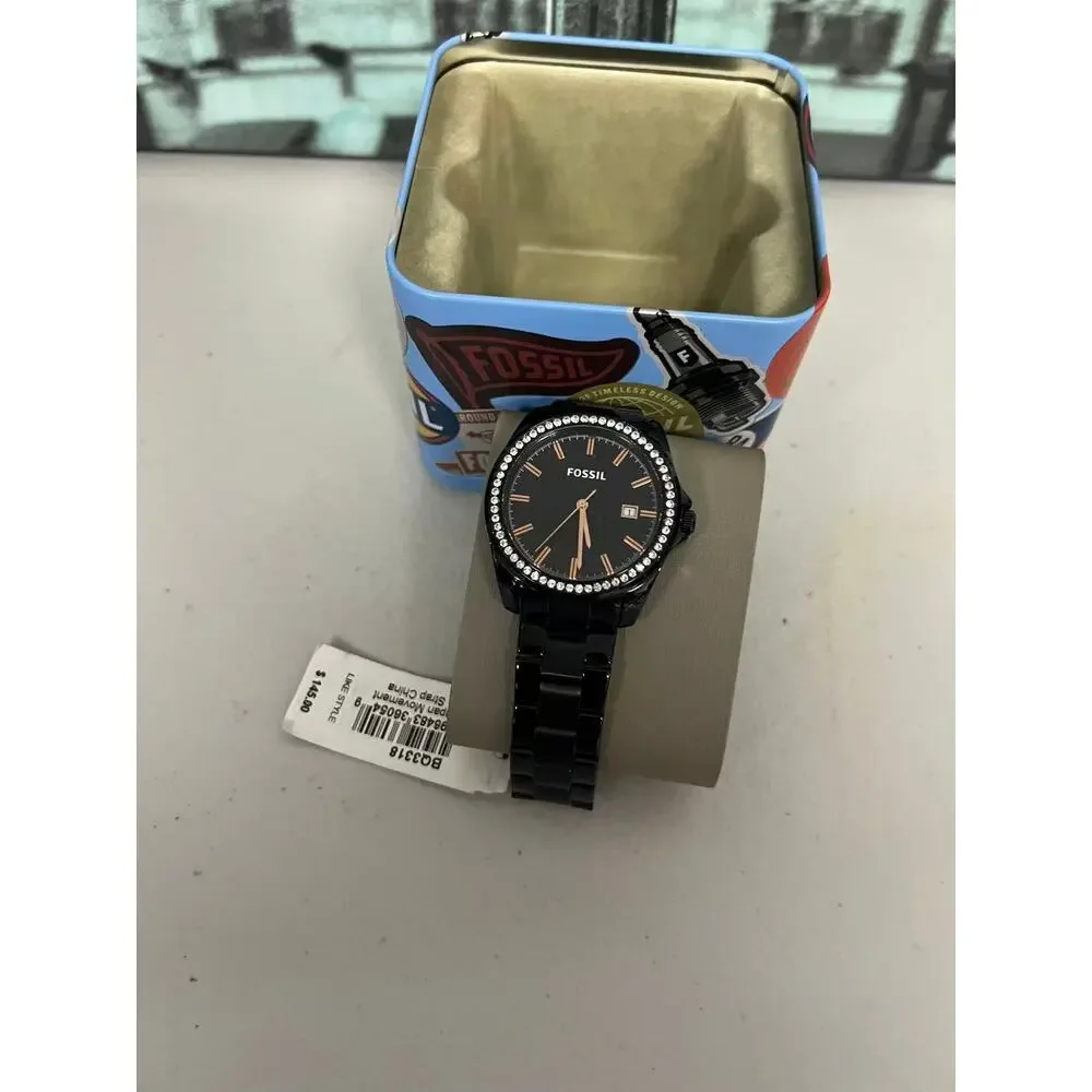 Fossil BQ3318 Crystal Bezel Black Stainless Steel Ladies Quartz Watch
